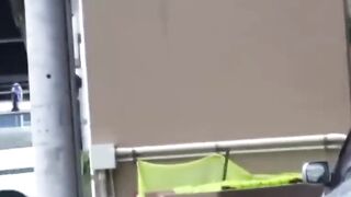 Slim college Japanese filmed by a voyeur pissing outside