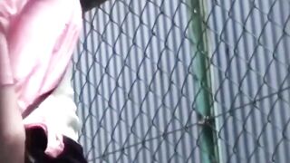 Slim college Japanese filmed by a voyeur pissing outside