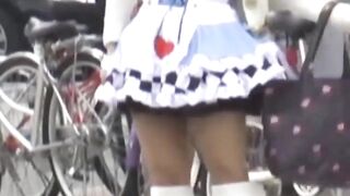 Short skirt brunette stars in a Japanese hidden camera