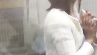 Short skirt brunette stars in a Japanese hidden camera