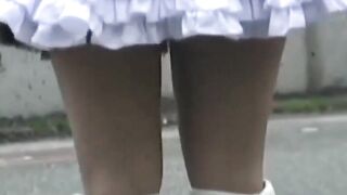 Short skirt brunette stars in a Japanese hidden camera