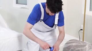 Needy wife milks painters huge dick before rimjob