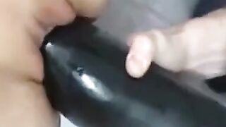 Big-Titted MILF Fucks Huge Black Dildo On Webcam