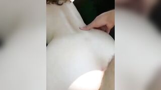 Horny slut get facial after hard doggy pounding outdoor