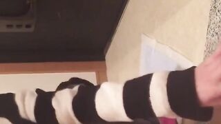 Japanese babes golden stream fills the container on camera