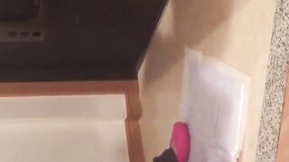Japanese babes golden stream fills the container on camera