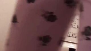Japanese babes golden stream fills the container on camera