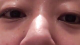 Japanese babes golden stream fills the container on camera
