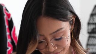 Petite small tits Asian teen stepsister Jade Kimiko taking care of stepbro