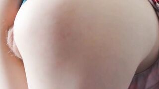 Blue-Gloved Schoolgirl Teases Her Hairy Pussy