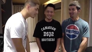 Asian hunk Hiroya plows Daniel before he takes Andres waiting cock