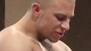Eli Hunter knocks down Jay Risings butthole after tough wrestling match