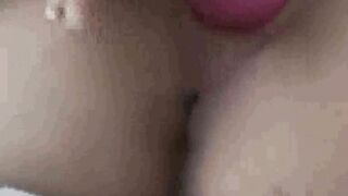 peeking at my stepsister as she toys on bed