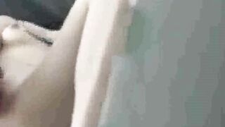 peeking at my stepsister as she toys on bed