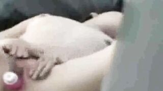 peeking at my stepsister as she toys on bed