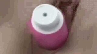 peeking at my stepsister as she toys on bed
