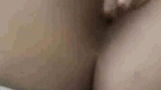 peeking at my stepsister as she toys on bed