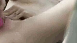 peeking at my stepsister as she toys on bed