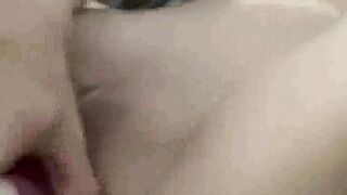 peeking at my stepsister as she toys on bed