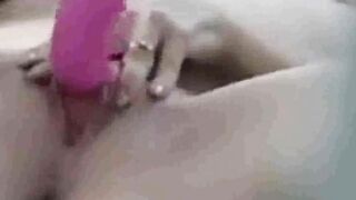 peeking at my stepsister as she toys on bed