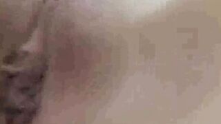 peeking at my stepsister as she toys on bed