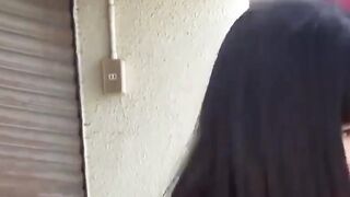 Babe feels embarrassed after getting caught peeing outside