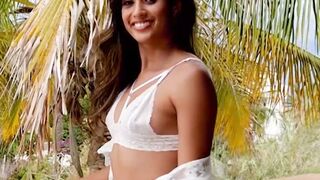 Beautiful Latina MILF shows perfect body while posing solo in lingerie