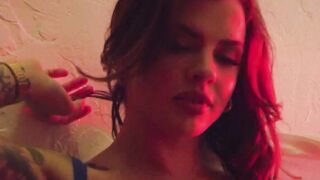 Big boobs curvy tattooed MILF exposes fat ass and hairy lil pussy