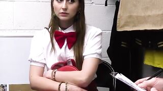 Rubber stealing coed fucked barebacked in the backoffice