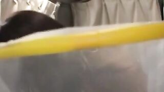 Helpless teen fingered in public