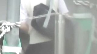 Lady in a skirt wipes pussy after an accidental pee leak