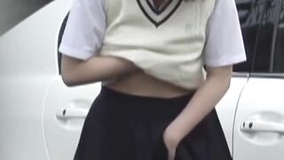 Lady in a skirt wipes pussy after an accidental pee leak