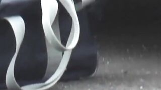 Lady in a skirt wipes pussy after an accidental pee leak