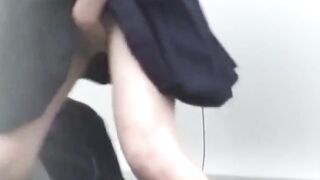 Lady in a skirt wipes pussy after an accidental pee leak
