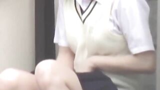 Lady in a skirt wipes pussy after an accidental pee leak