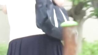 Lady in a skirt wipes pussy after an accidental pee leak