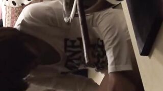 Voyeur spies Asian hottie rubbing slick sensitive cunt