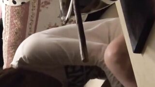 Voyeur spies Asian hottie rubbing slick sensitive cunt
