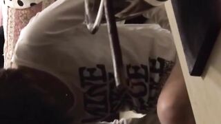 Voyeur spies Asian hottie rubbing slick sensitive cunt