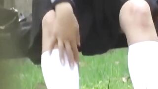 Voyeur cant stop filming lusty Japanese babe fingering