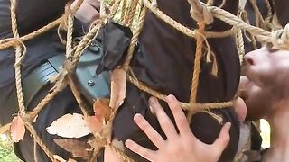 Officer Jimmy Bullet shown no mercy while restrained to a tree