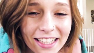 Cute teen Ava Parker plays with BFs huge cock to keep herself warm