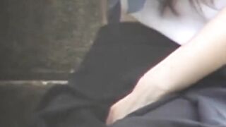 Uniformed girl rubs under her skirt and pees through panties