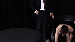 Get out of the cage and do you job suck my cock