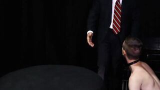 Get out of the cage and do you job suck my cock