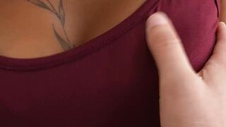 Brown skinned babe Isabella Jules drops low and devours stepbros dick