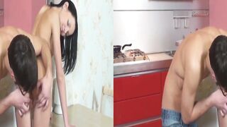 Slender slut takes it in ass