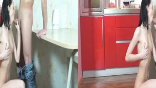 Slender slut takes it in ass