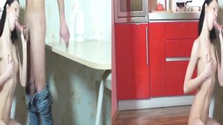 Slender slut takes it in ass