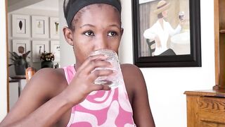 Sexy African teen swallowed huge white dick and got fuccked from the back